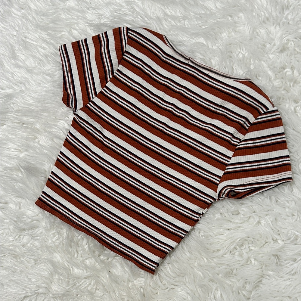 FULL TILT Striped Brown and White Women's Top - Picture 6 of 6